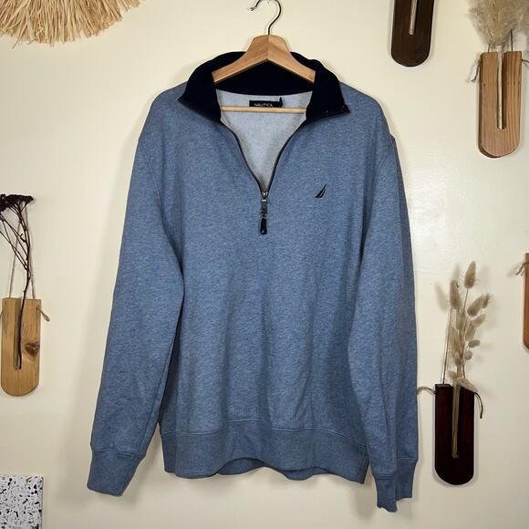 Men's Nautica Navtech Quarter-Zip Pullover Sweater in Blue Size Large - Picture 2 of 5